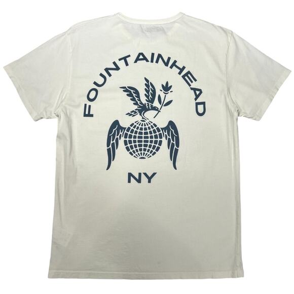 Knickerbocker Fountainhead NY Globe Pocket T-Shirt SIZE S Milk White Cotton Top - Picture 1 of 10